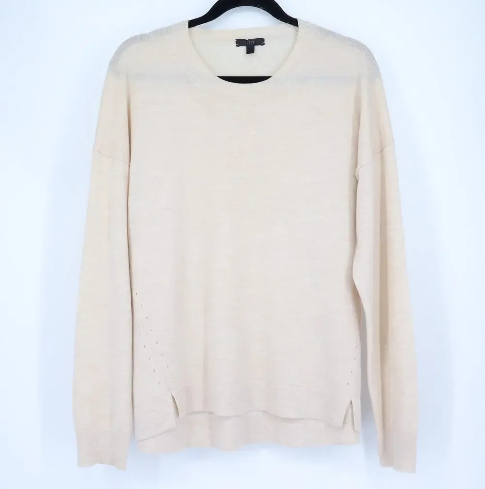 J. CREW Lightweight Wool Sweater Beige Pullover Crewneck Long Sleeve Women's L